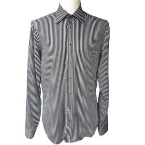Strellson SZ 15.5 Black & Grey Stripes 100% Cotton Men's Button Up Shirt